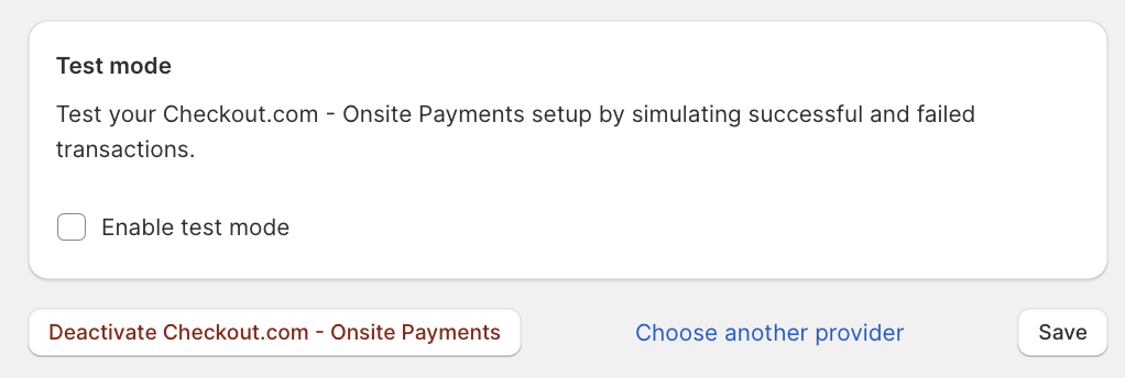 Test mode selection screen